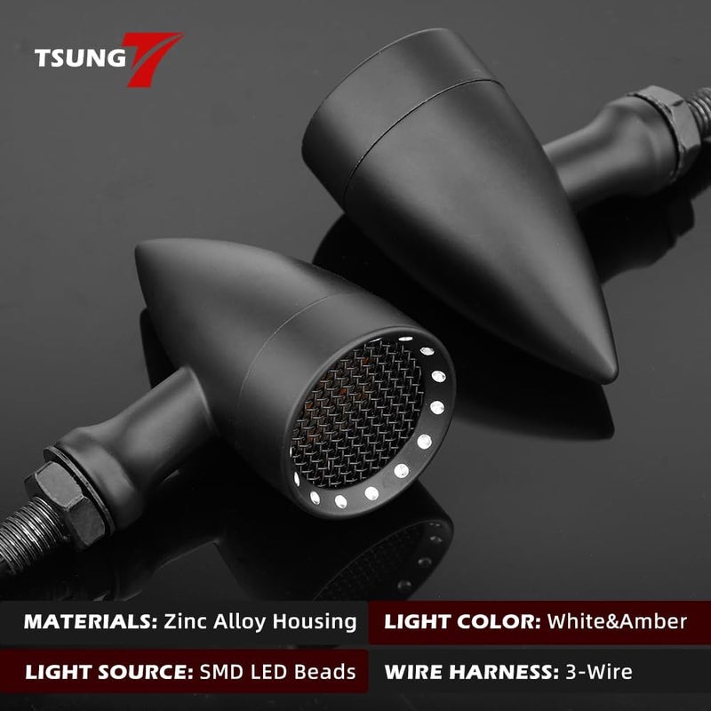 TSUNG 2PCS Motorcycle Bullet LED Front Turn Signal White Amber Light SMD Blinker Small Indicator for Cruiser Chopper Bobber Cafe Racer Street Bike (SMD-Black-White&Amber) - Image 2